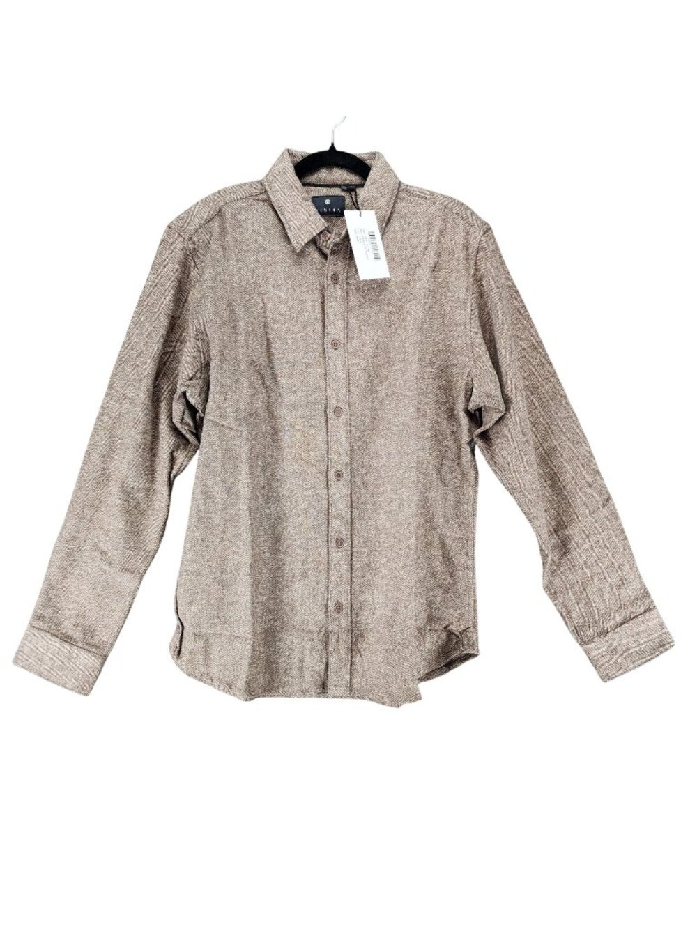 Vustra Shirt Mens Large Brown Chestnut Herringbone Long Sleeve Button Up *NWT*